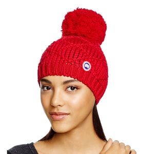 Red Canada Goose Giant Pom Pom Hat